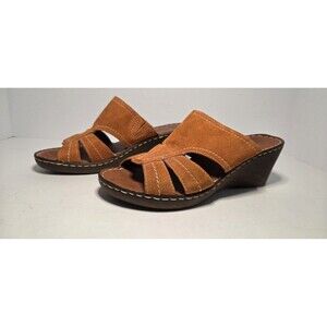Mariella Leather & Suede Rust Wedge Kitten Heel Made In Italy 7 Summer